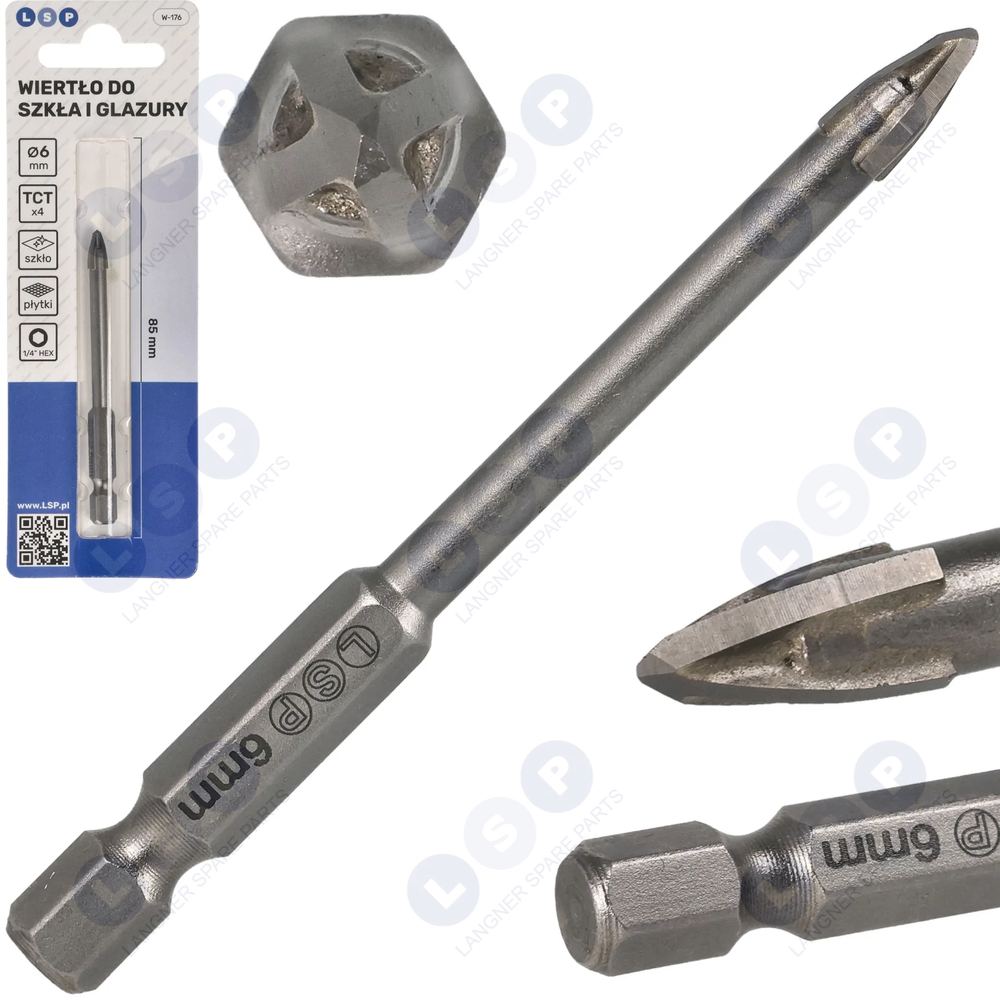 Vrták na sklokeramické dlaždice 6mm HEX 1⁄4 85mm TCT 4 čepele